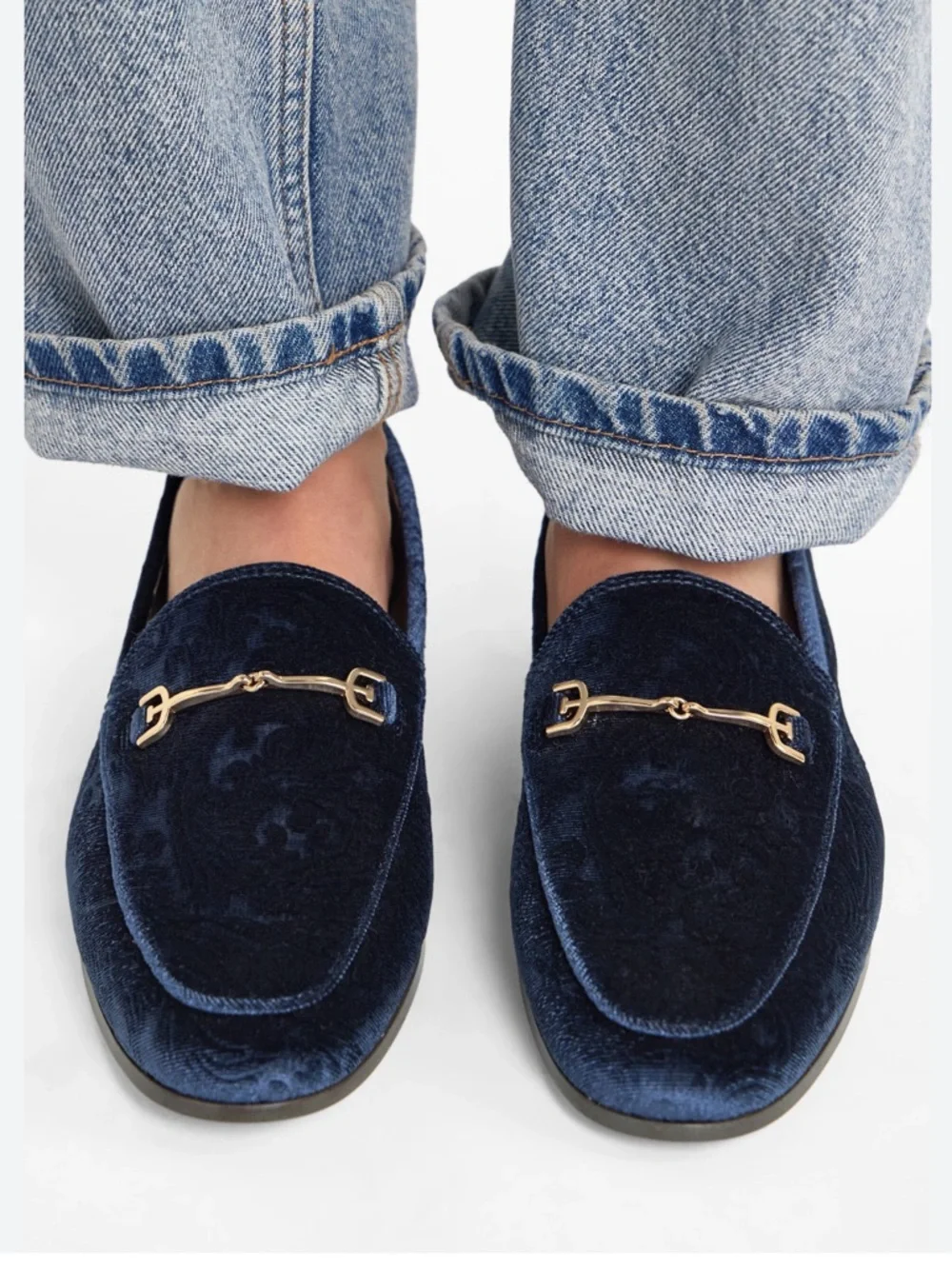 Sam Edelman Loraine Floral Navy Loafers Velvet with Gold Bit Size 7 NWTS - Picture 8 of 8